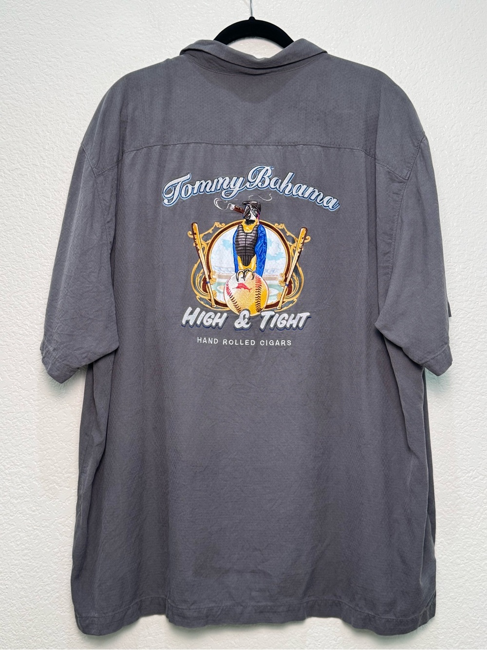 Tommy Bahama High & Tight Shirt 3XL 100% Silk Cigar Baseball Parrot Embroidered